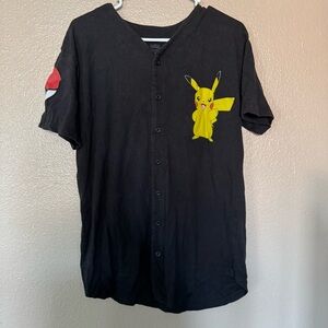 Pokemon Pikachu Black Button Down‎ Shirt Men’s M